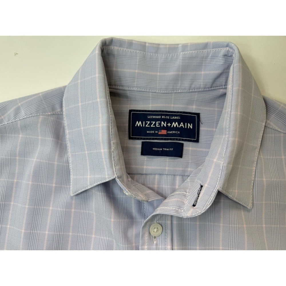 Mizzen + Main Shirt Mens Medium Trim Fit Check Leeward Blue Label Button Up - Picture 6 of 8
